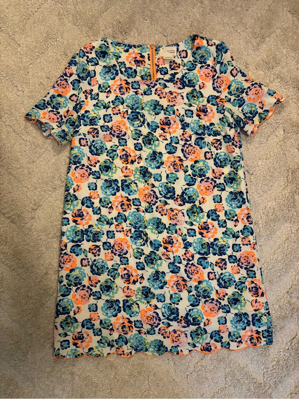 Floral Shift Dress in Aqua, Coral & Navy